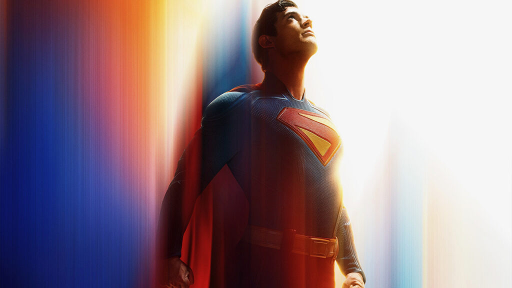 A imagem está mostrando o pôster do filme do Superman de James Gunn