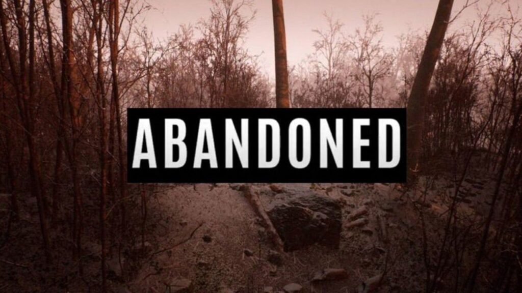 Essa imagem mostra a uma floresta com a logo do jogo Abandoned