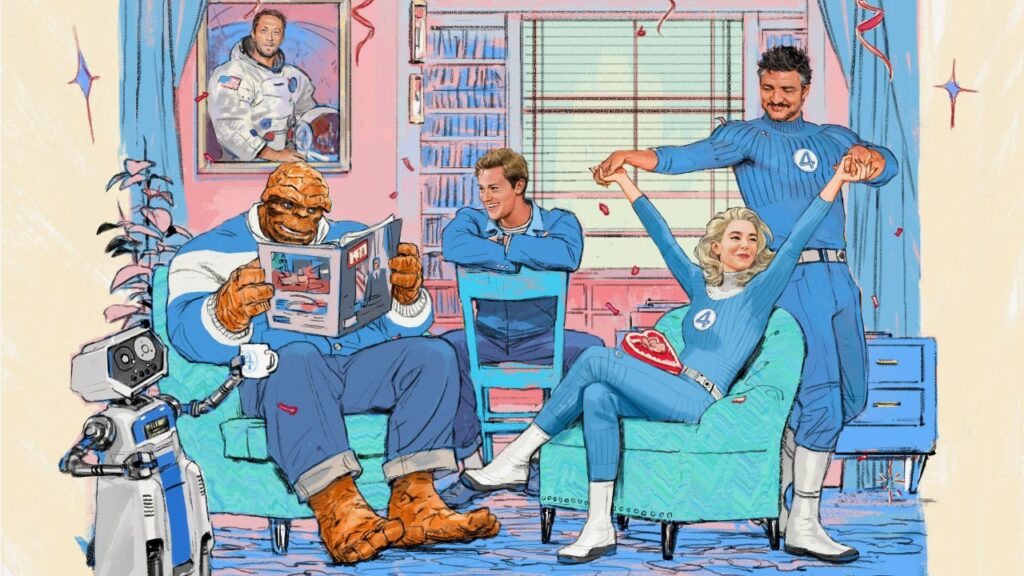 Essa imagem está mostrando os quatro membros do Quarteto Fantástico do novo filme
