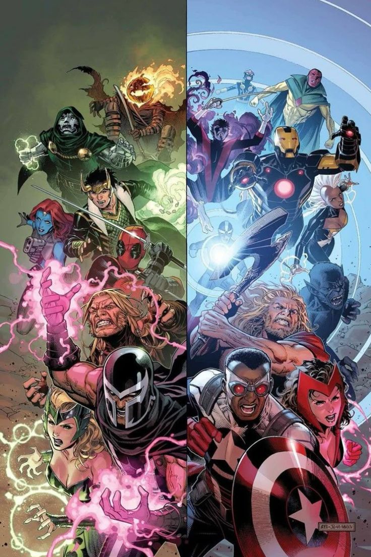 A imagem mostra Heróis e vilões da Marvel lado a lado juntos